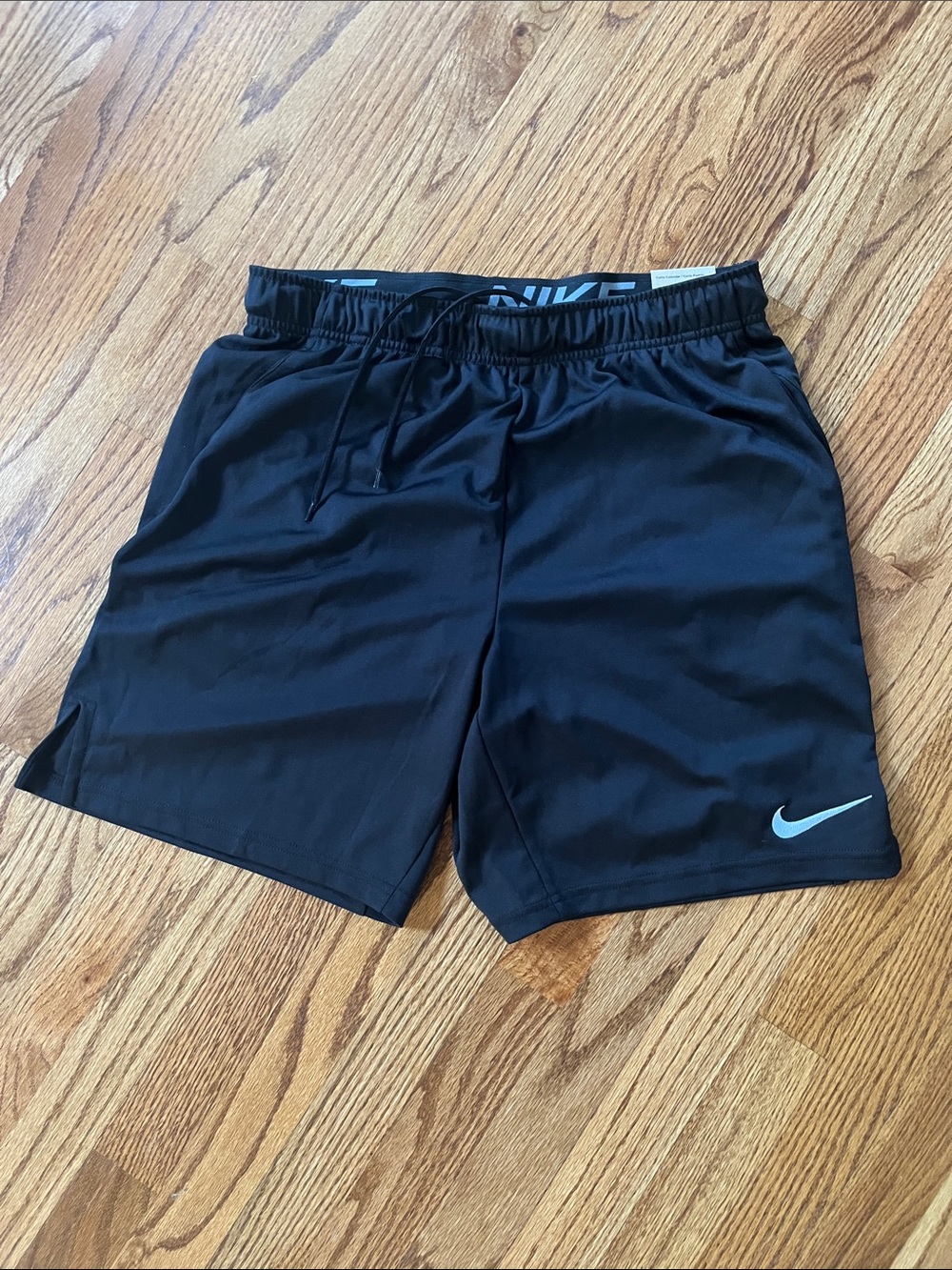 Nike Black Athletic Training Shorts with White Swoosh